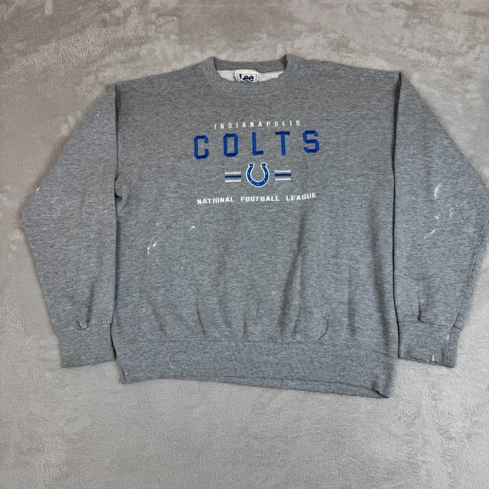 Vintage Lee Indianapolis Colts NFL Sweatshirt Mens L Gray Preowned Flaws Stain
